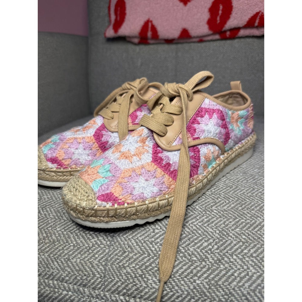 Copper Key Crochet Espadrille Sneakers Multi Granny Square Pink Orange‎ Size 8M